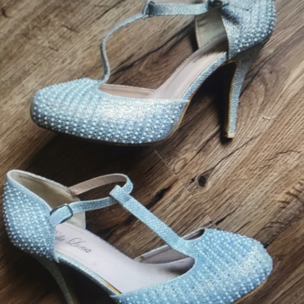 Wedding prom silver special occasion pearl heels